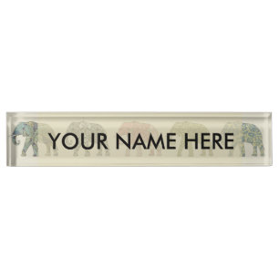 Elephant Colourful Animal Pattern Contemporary Nameplate