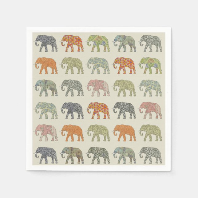 Elephant Colourful Animal Pattern Contemporary Napkin (Front)