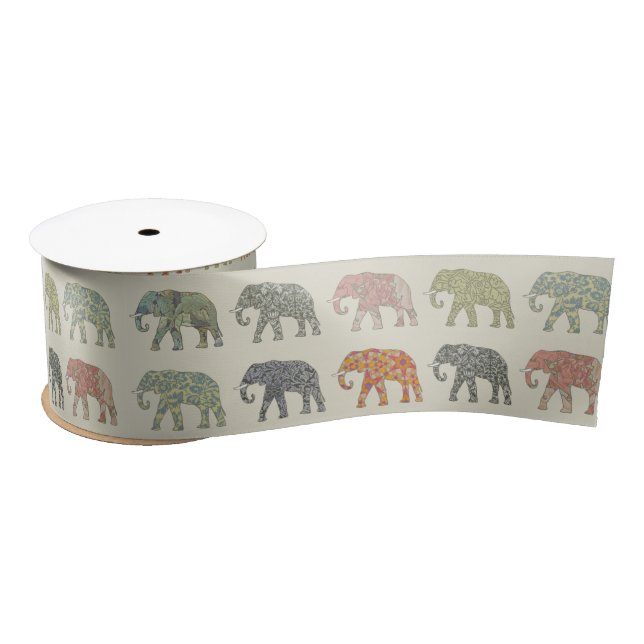 Elephant Colourful Animal Pattern Contemporary Satin Ribbon (Spool)