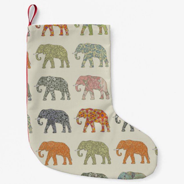Elephant Colourful Animal Pattern Contemporary Small Christmas Stocking (Front)