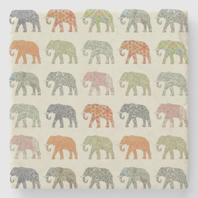 Elephant Colourful Animal Pattern Contemporary Stone Coaster (Front)