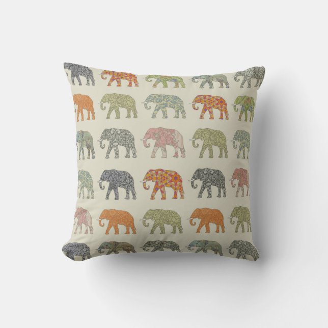 Elephant Colourful Animal Pattern Contemporary Throw Pillow (Front)