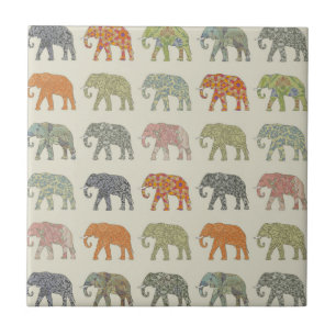 Elephant Colourful Animal Pattern Contemporary Tile
