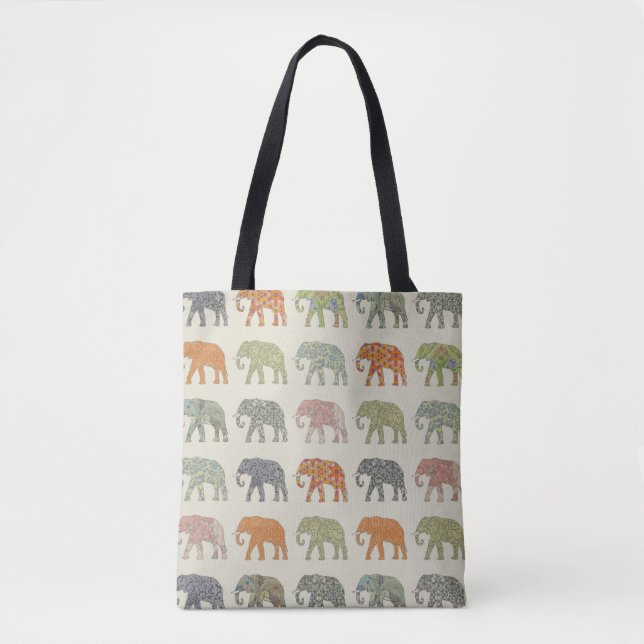 Elephant Colourful Animal Pattern Contemporary Tote Bag (Front)