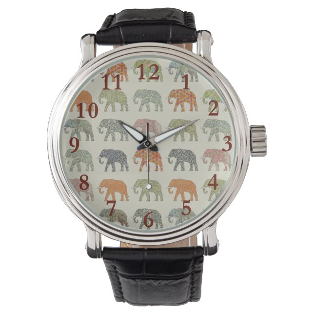 Elephant Colourful Animal Pattern Contemporary Watch (Front)