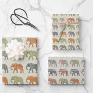 Elephant Colourful Animal Pattern Contemporary Wrapping Paper Sheet