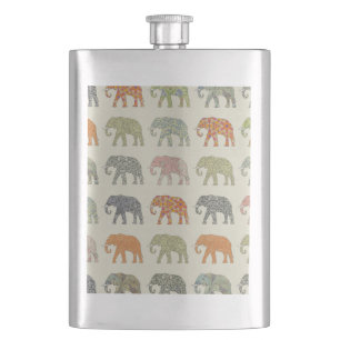 Elephant Colourful Animal Pattern Hip Flask