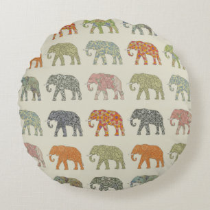 Elephant Colourful Animal Pattern Round Pillow