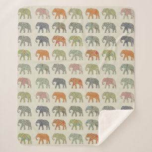 Elephant Colourful Animal Pattern Sherpa Blanket