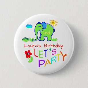 Elephant Colourful Cute Name & Age Birthday 2 Inch Round Button