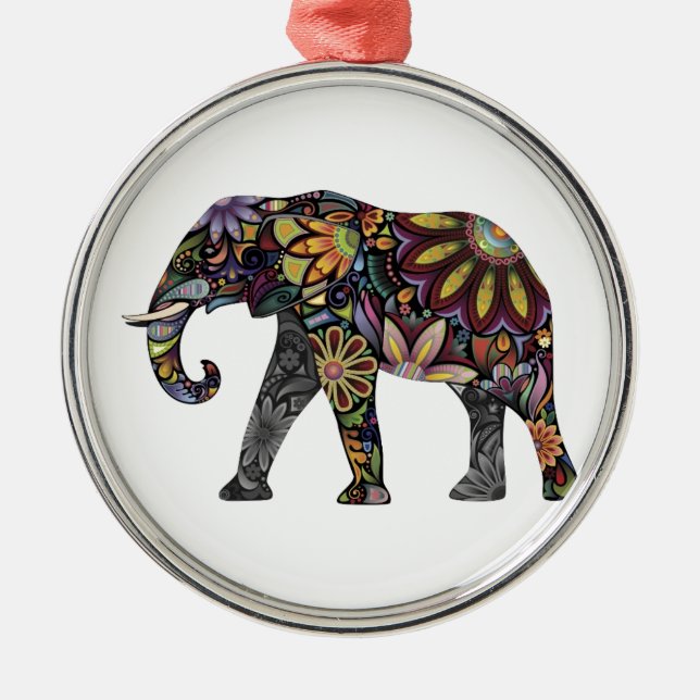 Elephant Colourful Metal Ornament (Front)