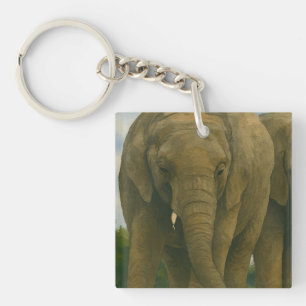 Elephant Companions in Savannah Light Keychain