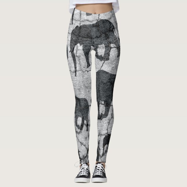 Elephant Concrete Pattern Design Leggings (Front)