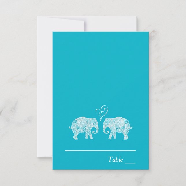 Elephant Couple Heart Custom Colour Wedding Escort Invitation (Front)
