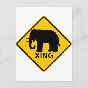 Elephant Crossing Highway Sign Postcard