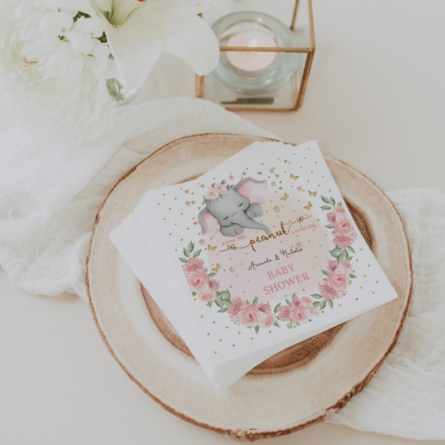 Elephant Cute Floral Pink Boho Baby Shower Napkin (Creator Uploaded)