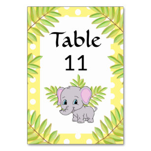 Elephant Cute Gender Neutral Theme Baby Shower Table Number