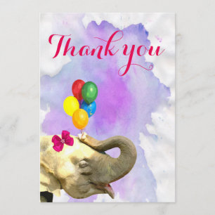 Elephant cute jungle animal watercolor thank you card