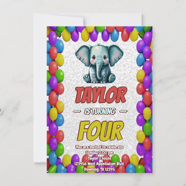 Elephant Cute Personalized Birthday Invite Kids (Front)