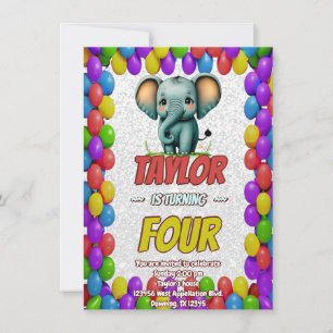 Elephant Cute Personalized Birthday Invite Kids