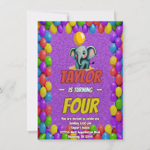 Elephant Cute Personalized Birthday Invite Kids