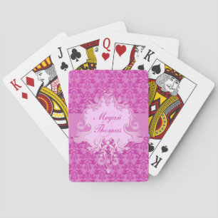 Elephant damask mauve wedding named playing cards