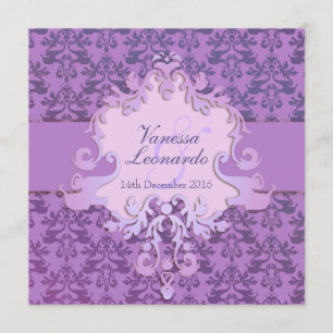Elephant damask purple square wedding invitation