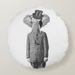 Elephant dandy round pillow<br><div class="desc">Hello,  this design represents an elephant dandy,  it carries a hat and a classic costume. This funny and vintage design I hope will please you.</div>