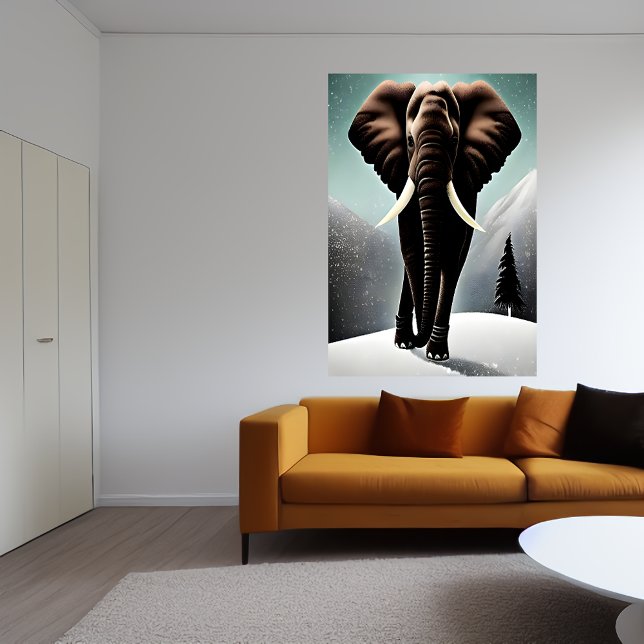 Eléphant dans la montagne enneigée | AI Art Poster (Créateur téléchargé)
