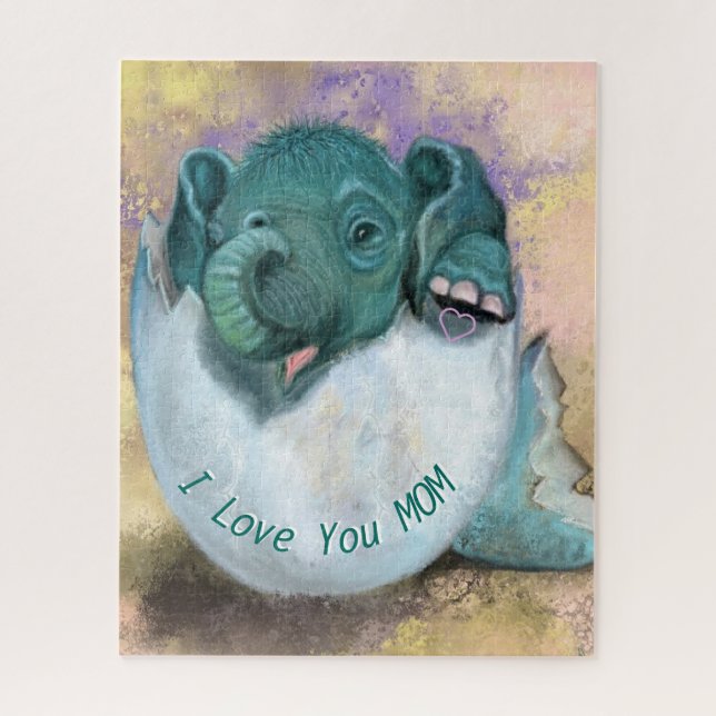 Elephant Dans Le Puzzle Oeuf - Je T'Aime MOM - (Vertical)
