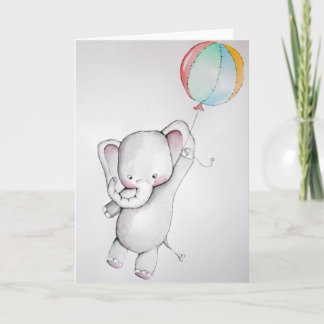 Éléphant de bébé avec la carte de voeux de ballon