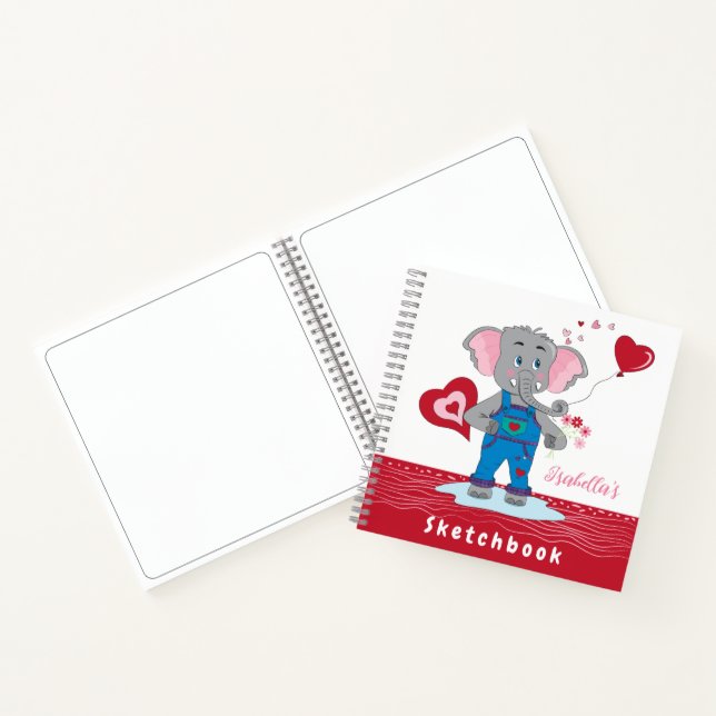 Éléphant de dessin animé mignon rouge blanc cahier (Intérieur)