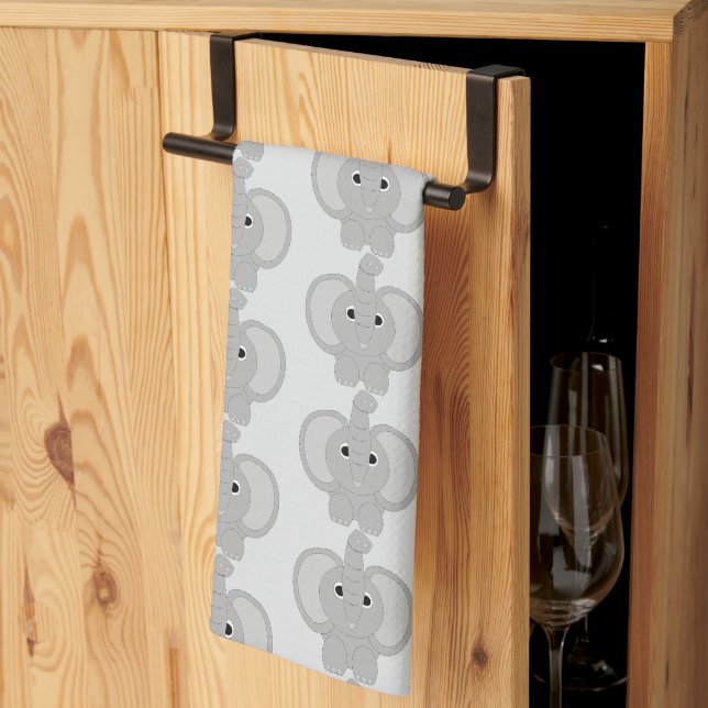 Elephant Design Any Colour Background Kitchen Towel (Thirds Fold)