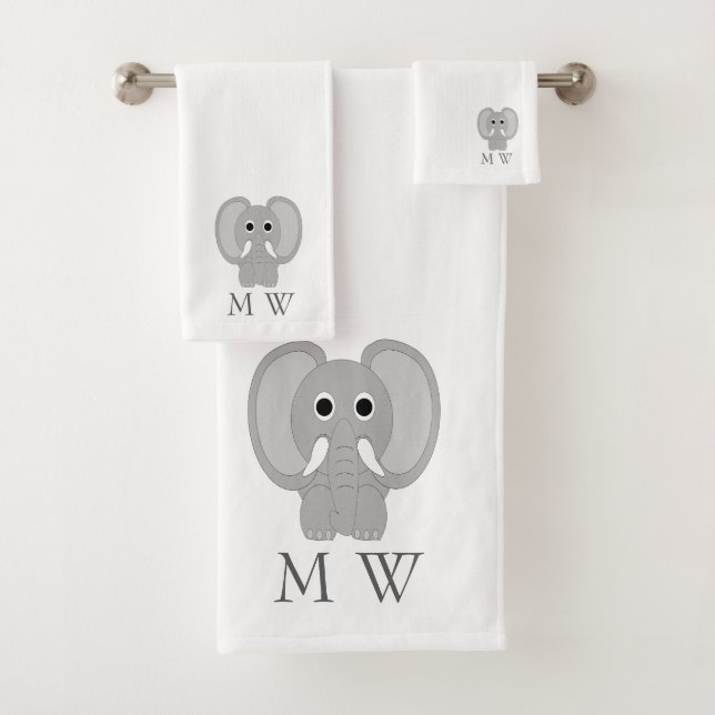 Elephant Design Monogrammed Bath Towel Set (Insitu)