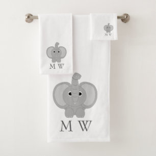 Elephant Design Monogrammed Bath Towel Set