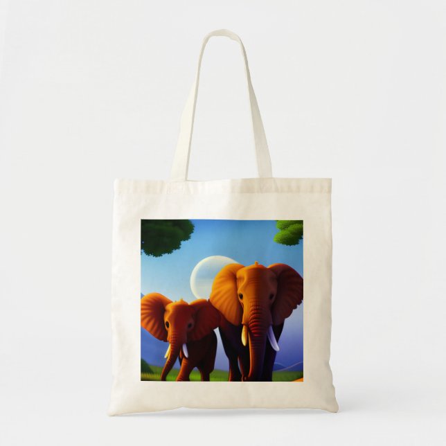 Elephant design on tote bag. (Front)