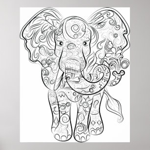 Eléphant dessin affiche de coloriage adulte