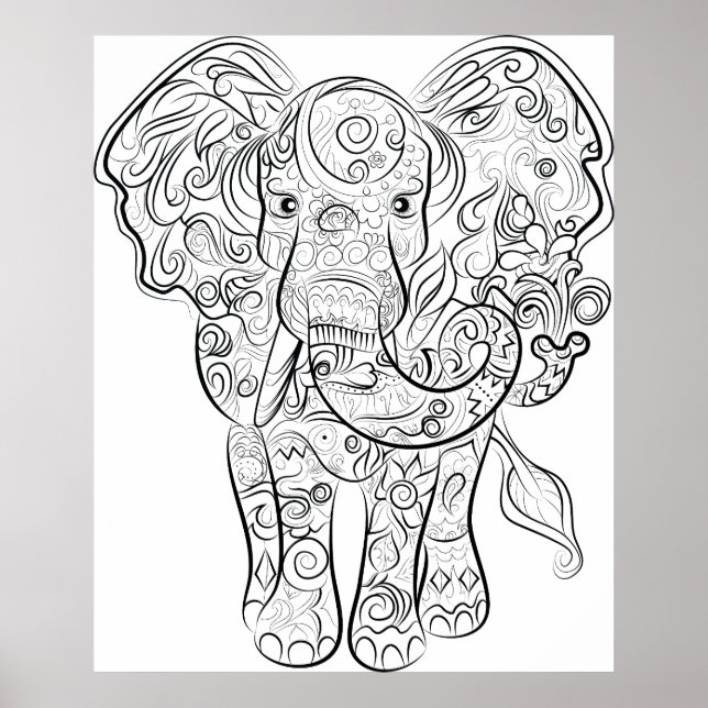 Eléphant dessin affiche de coloriage adulte (Devant)