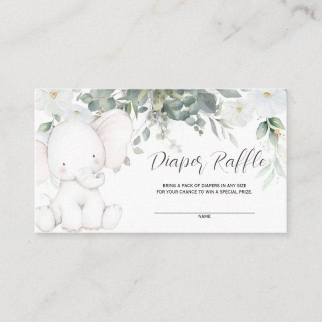 Elephant  Diaper Raffle Card (Front)