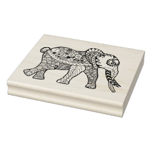 Elephant Doodle Rubber Stamp