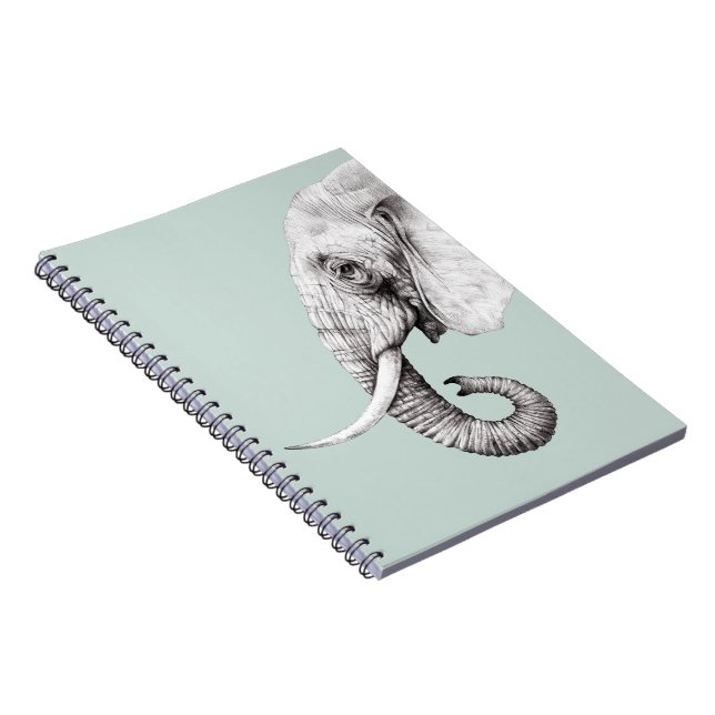 Elephant Drawing Grey Green Background Notebook (Right Side)