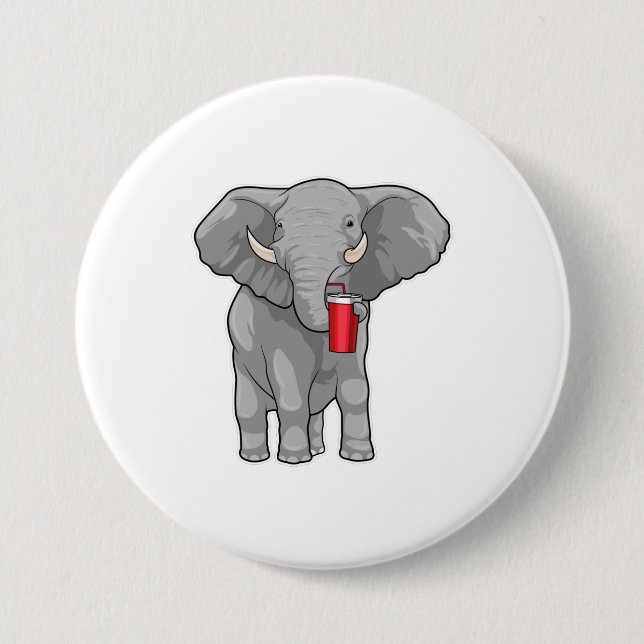 Elephant Drinking mug 3 Inch Round Button (Front)
