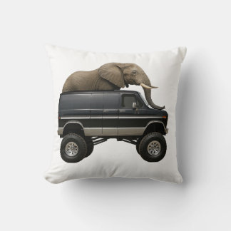 Elephant Driving 4x4 Van Throw Pillow