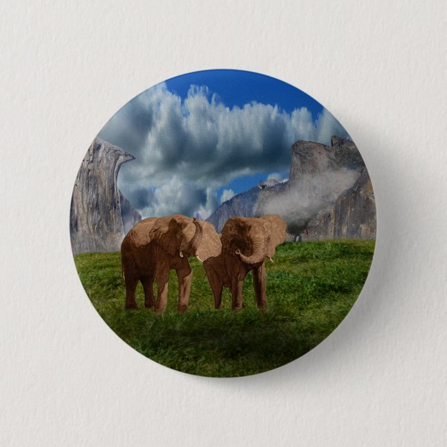 Elephant Duo Oil Paint, Button Badge (Front)
