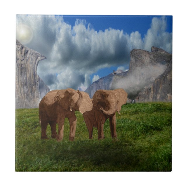 Elephant Duo Oil Paint, Ceramic Tile (Front)