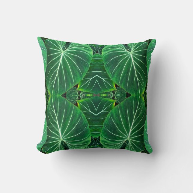 Elephant Ear Leaf Close-Up Abstract Throw Pillow (Front)