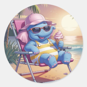 Elephant eating summer ice-cream  classic round sticker