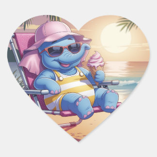 Elephant eating summer ice-cream heart sticker