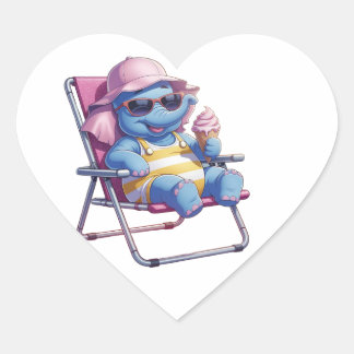 Elephant eating summer ice-cream  heart sticker