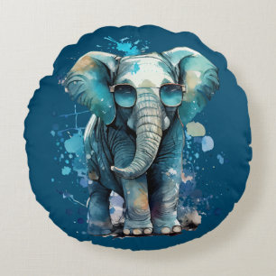 Elephant Elegance Round Pillow